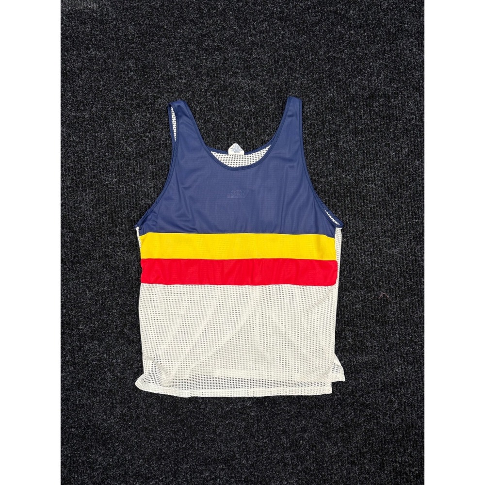 Vintage Another Dimension Mesh Tank Top Large Blue Yellow Red White USA Made